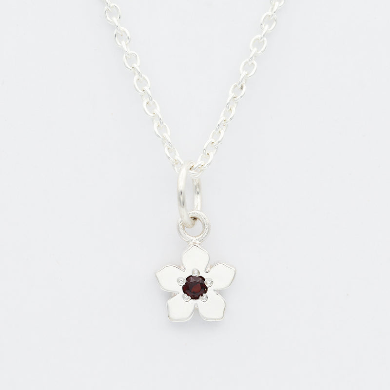 Birthstone Flower Necklace - January / Garnet