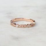 Diamond leaf wedding band in rose gold