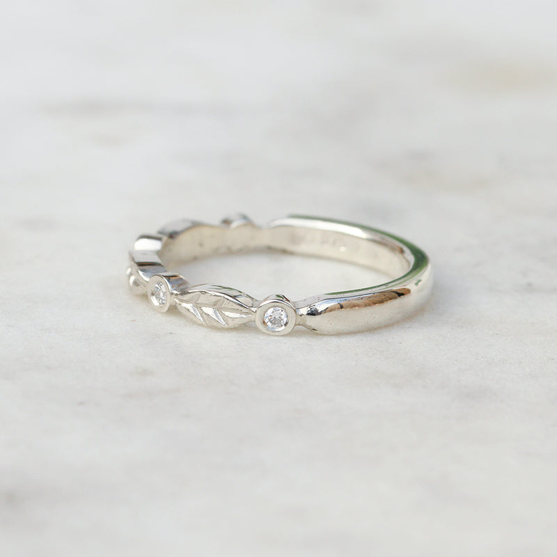 Diamond Leaf Wedding Band in White Gold