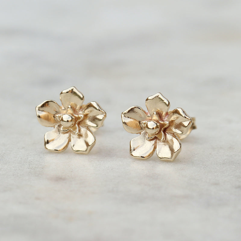 gold forget me not flower earrings