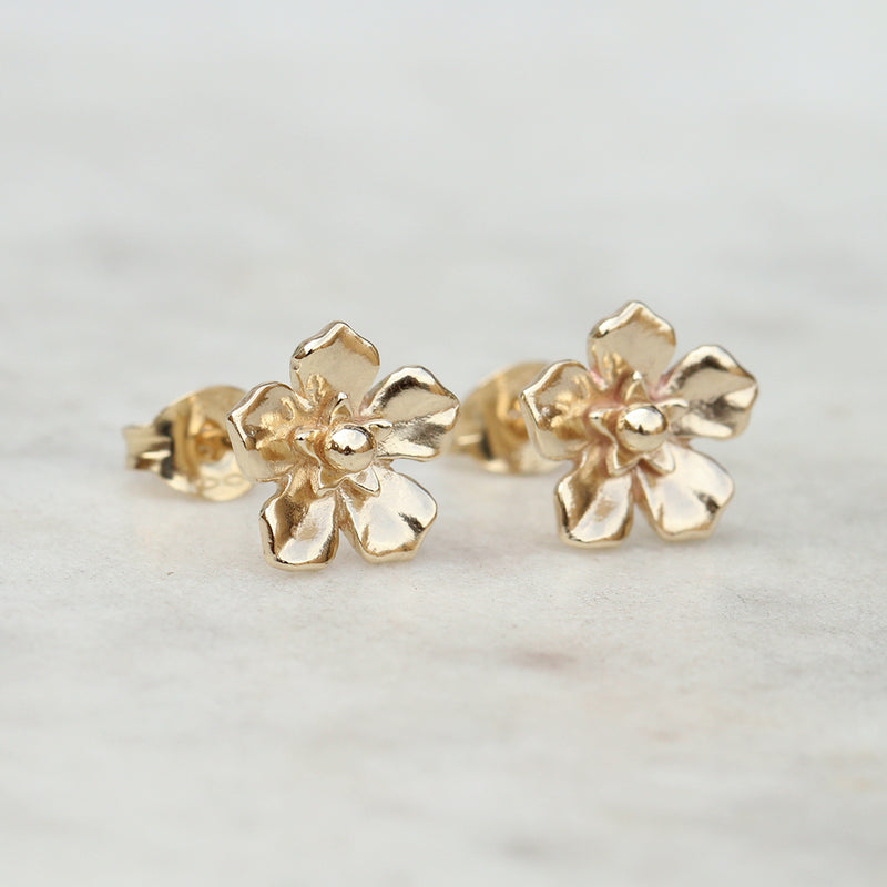 gold forget me not flower earrings