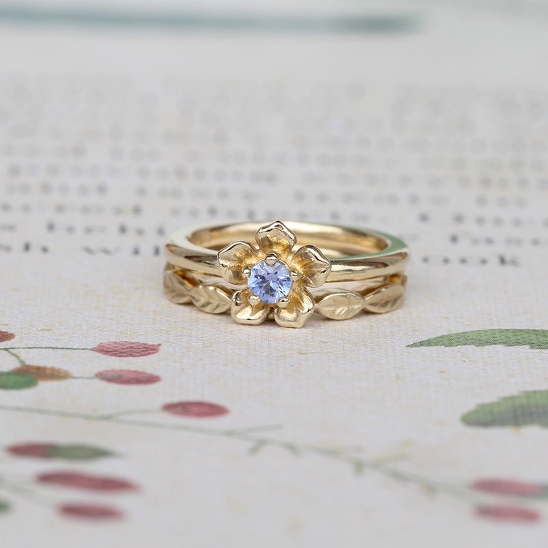 forget me not ring and leaf wedding ring