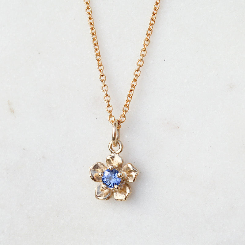sapphire forget me not flower necklace