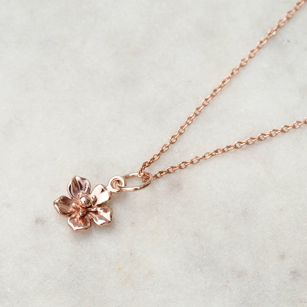 forget me not flower necklace rose gold