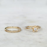 forget me not flower engagement ring and leaf wedding ring