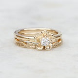 nature inspired engagement ring and wedding ring