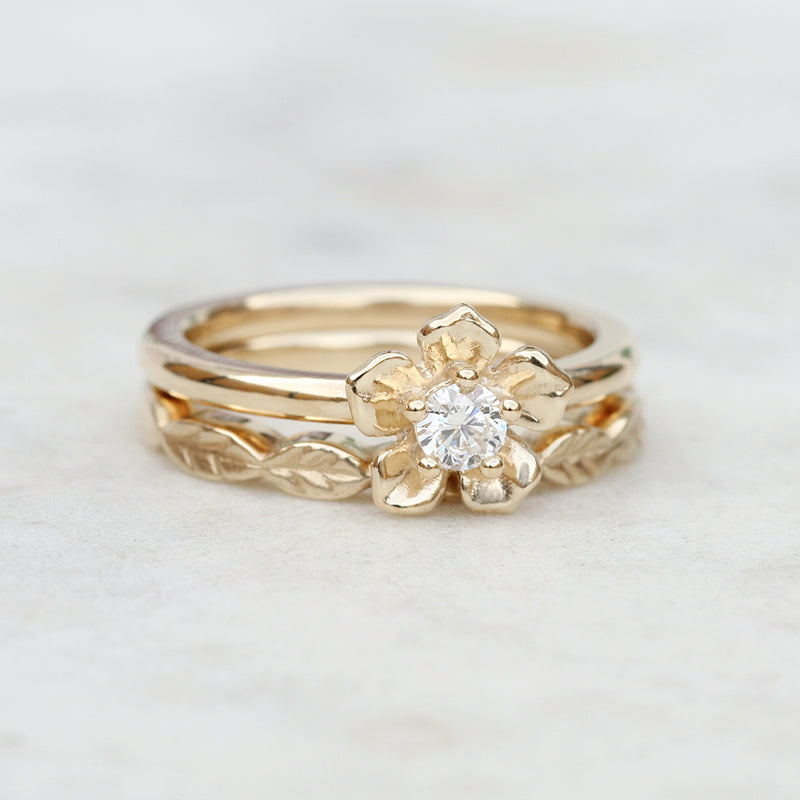 nature inspired engagement ring and wedding ring