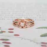 forget me not engagement ring and leaf wedding ring