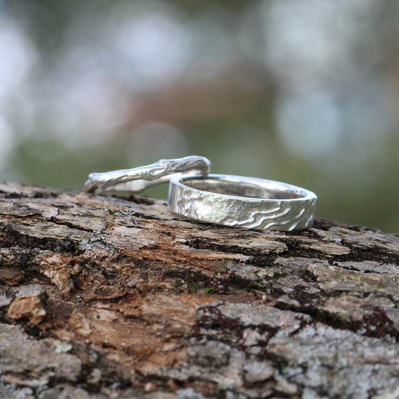 kauri men's wedding band and twig wedding ring