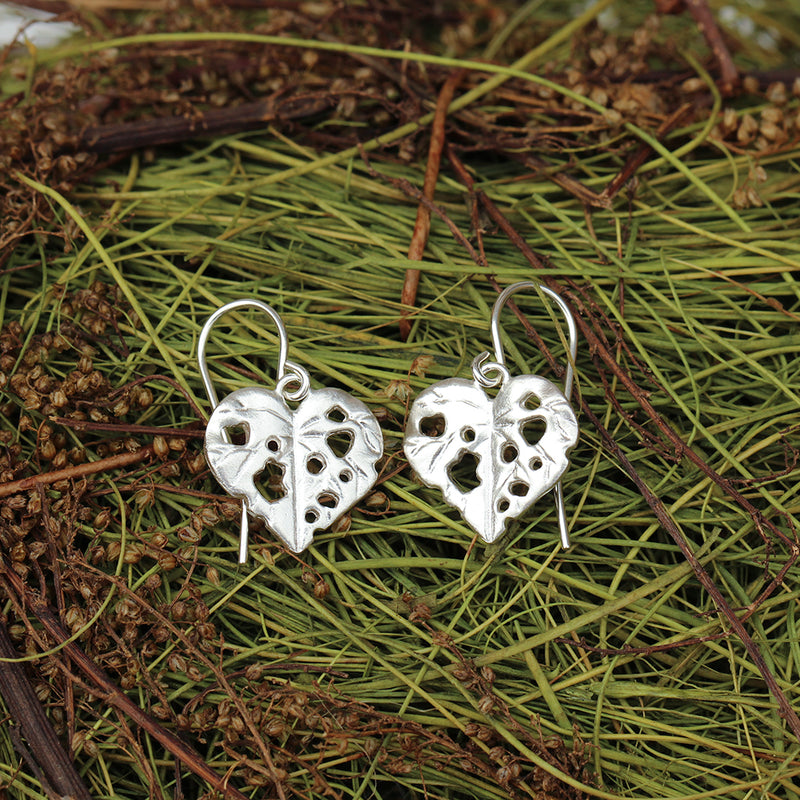 kawakawa leaf silver earrings