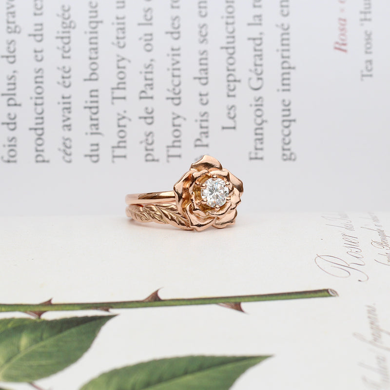 rose ring and leaf ring