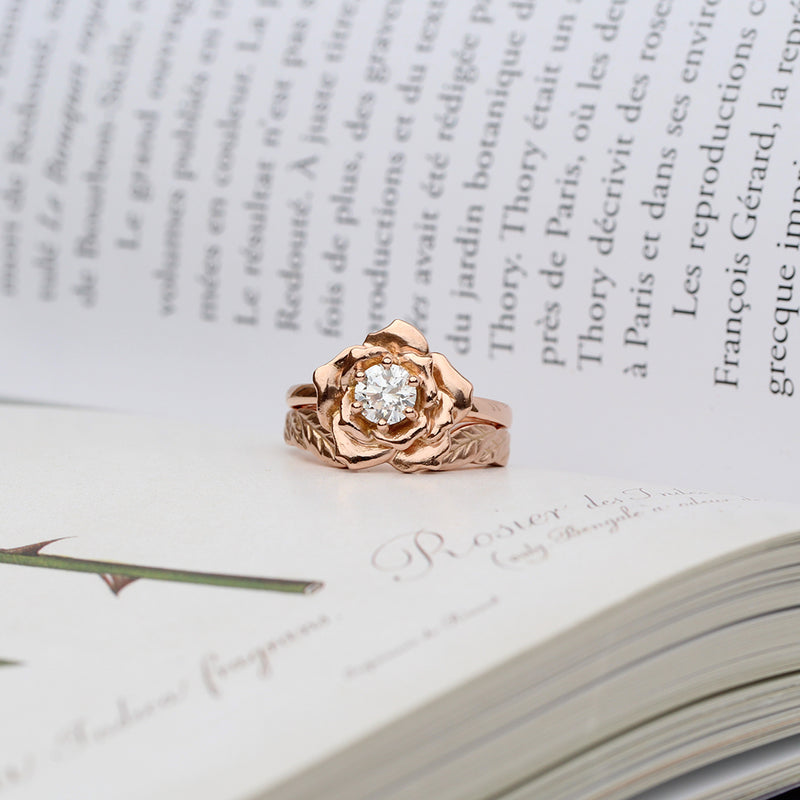 rose diamond ring and leaf ring
