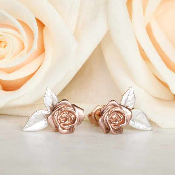 rose gold rose earrings