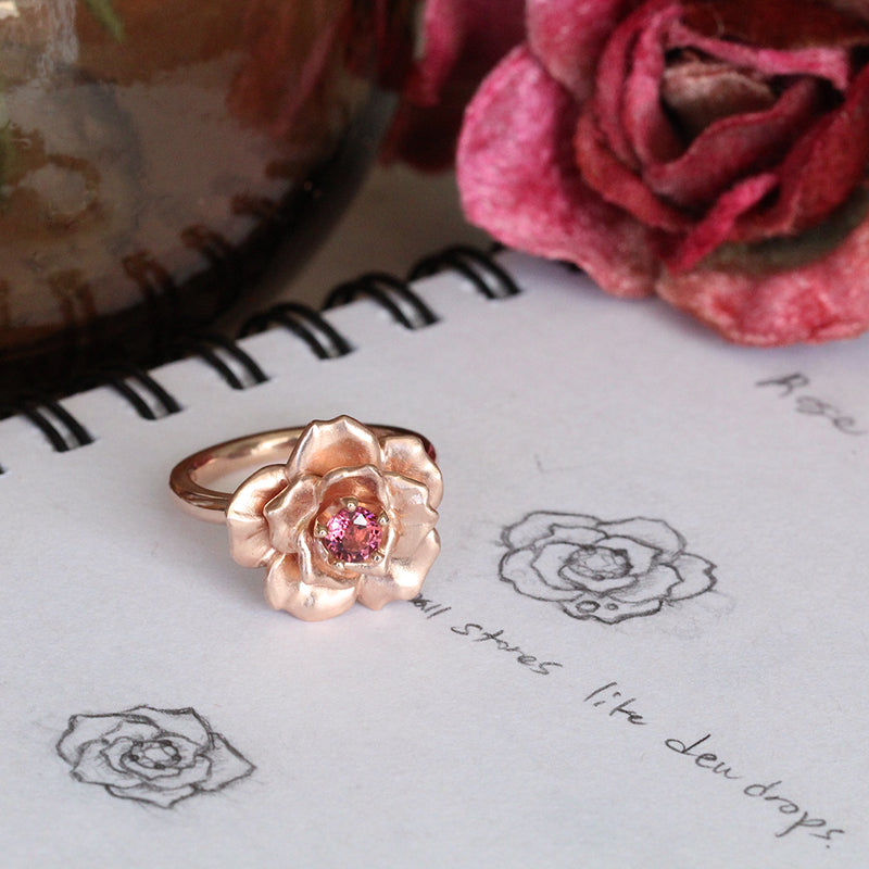 rose in bloom ring rose gold