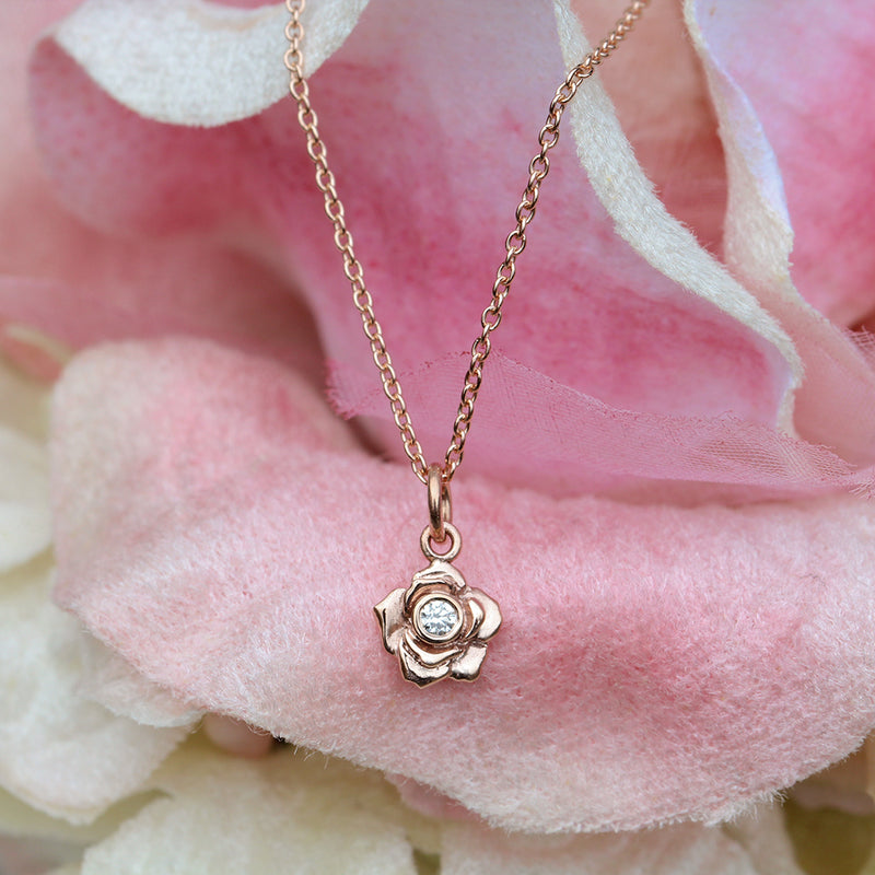 Diamond rose necklace in rose gold