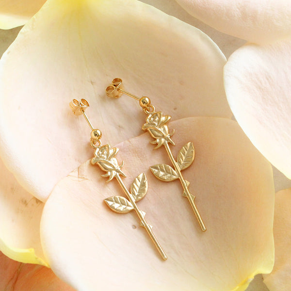 gold rose earrings