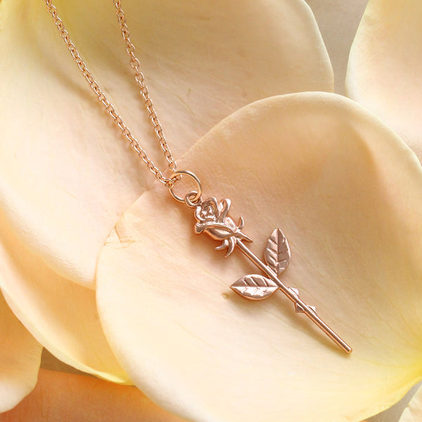 rose necklace in rose gold