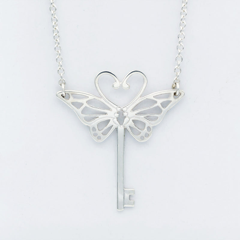 butterfly key necklace silver