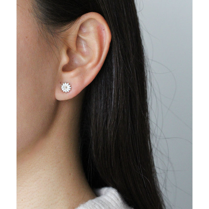 daisy earrings in silver and gold