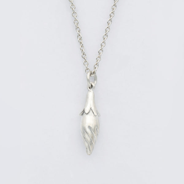 flower bud necklace in silver