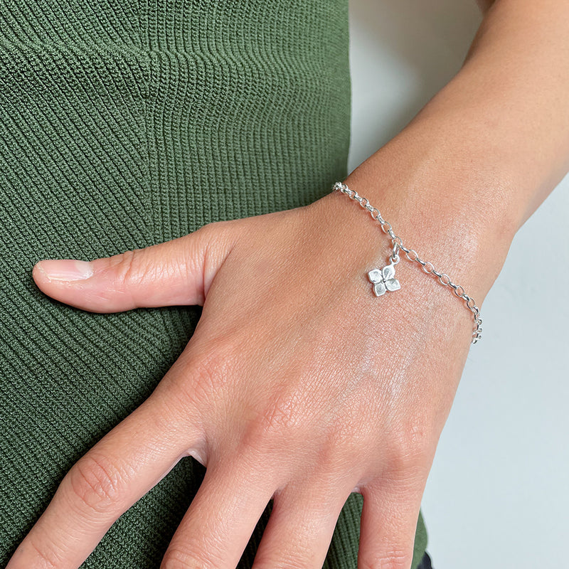 hydrangea flower silver bracelet