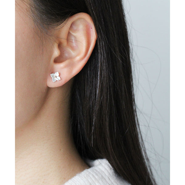 hydrangea earrings in rose gold and silver