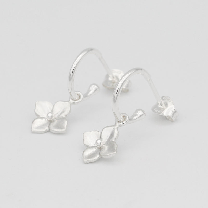 hydrangea silver hoop earrings