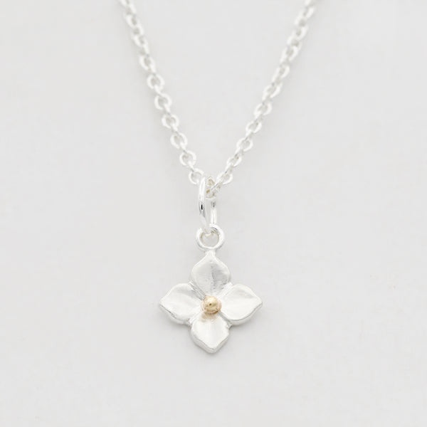 hydrangea necklace in gold and silver