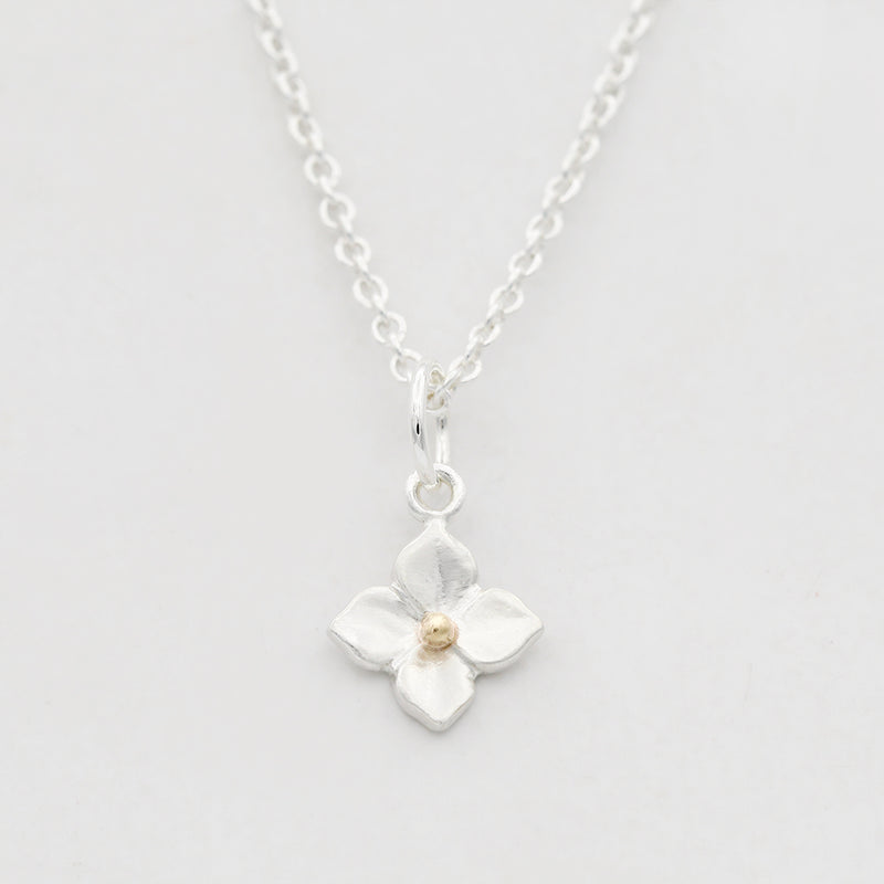 hydrangea necklace in gold and silver
