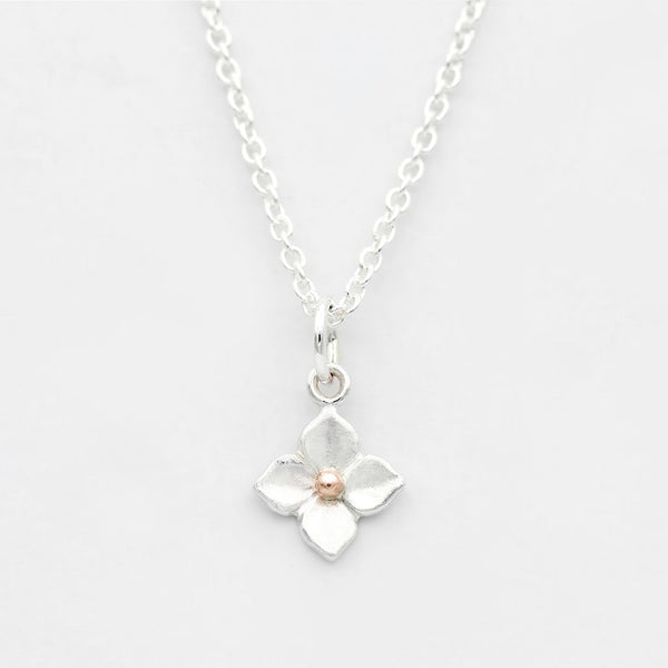hydrangea necklace in rose gold and silver