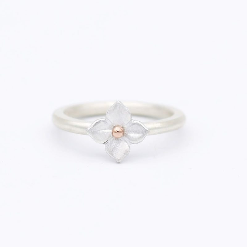 hydrangea ring in silver and rose gold