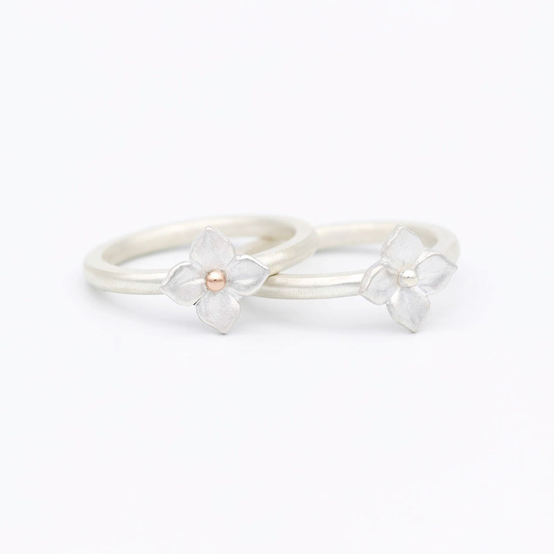 hydrangea ring in rose gold and silver