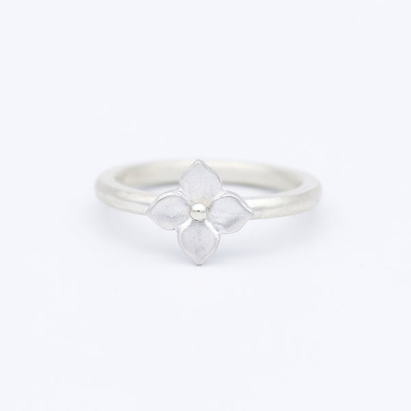 hydrangea ring in silver