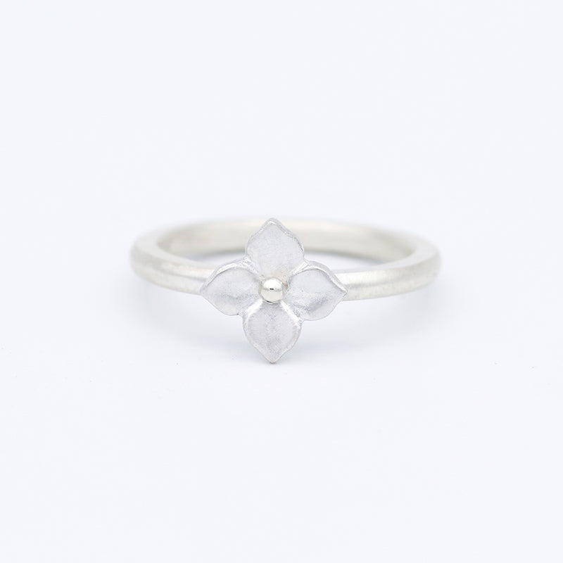 hydrangea ring in silver