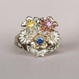 Small Flower Bouquet Ring/ 9ct Gold, Sapphires