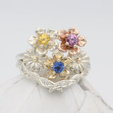 flower bouquet engagement ring and leaf wedding ring